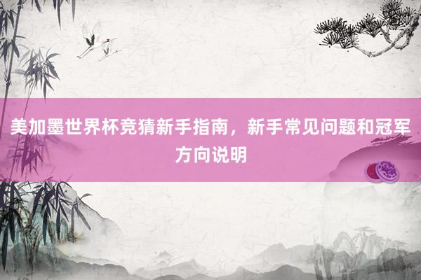 美加墨世界杯竞猜新手指南，新手常见问题和冠军方向说明